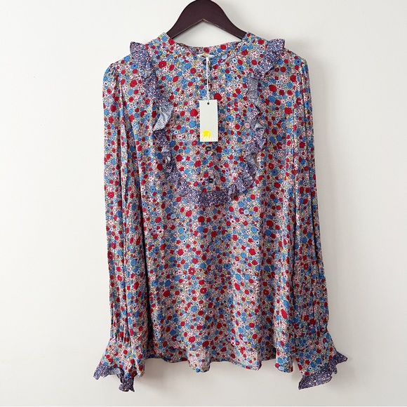 Boden Tops - Boden Frilly Printed Popover 1/2 Button Front Blouse Size 14 NEW Blue Floral